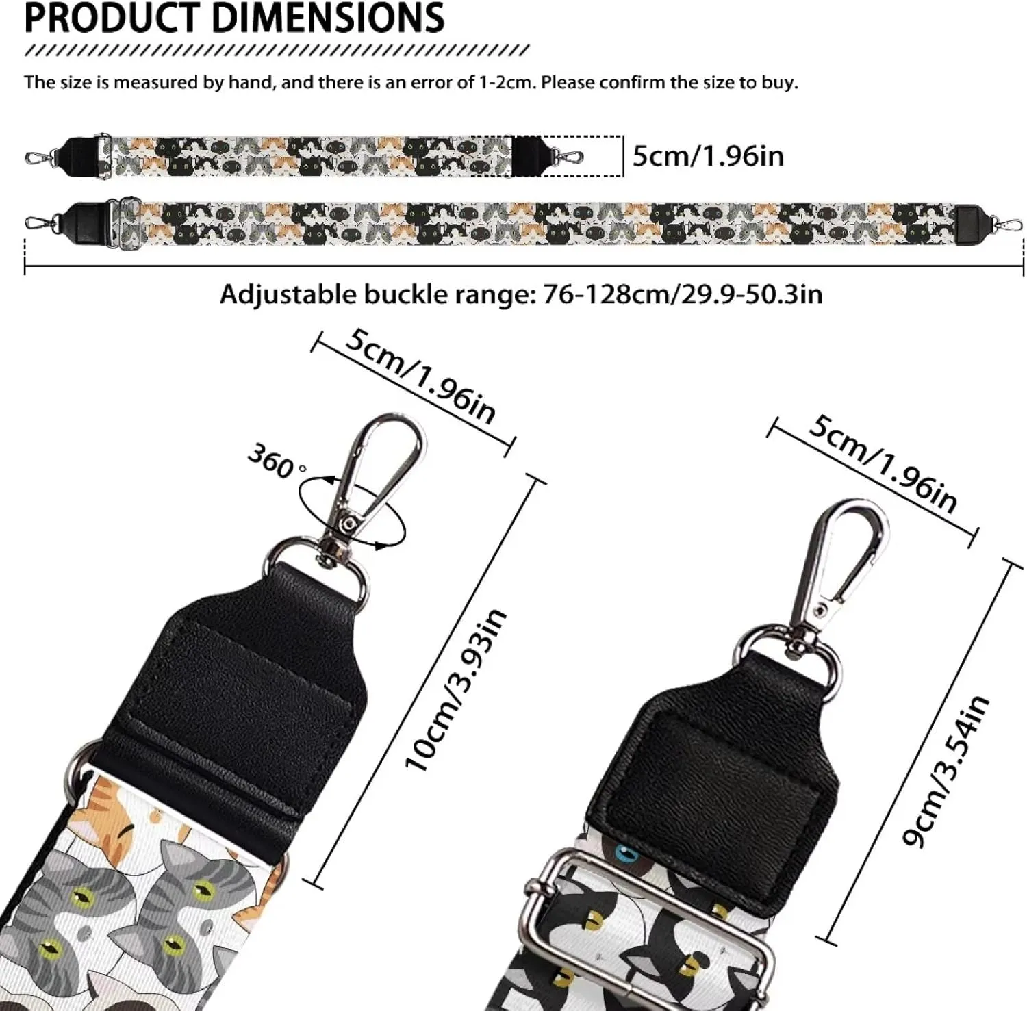 Adjustable Purse Strap for Women, Crossbody Wide Handbag Strap Replacement, Sturdy Bag Strap with Silver Hardware