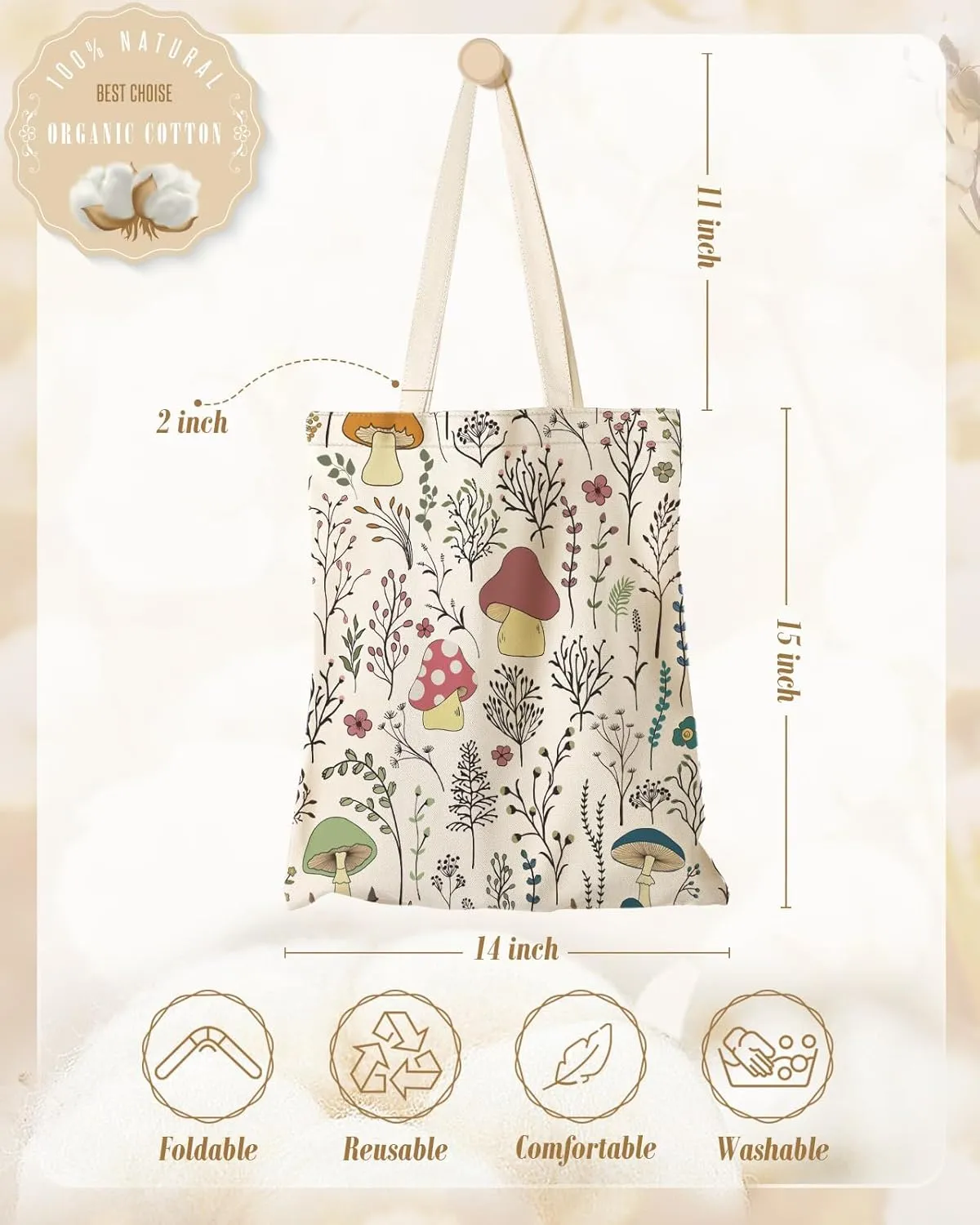 Aesthetic Canvas Tote Bag for Women - Sturdy Cloth Cotton Totes Bag with Pattern Shoulder Bag