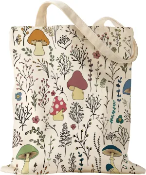 Aesthetic Canvas Tote Bag for Women - Sturdy Cloth Cotton Totes Bag with Pattern Shoulder Bag