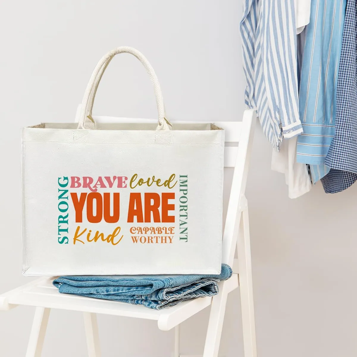 Aesthetic Tote Bag For Women, Reusable Grocery Beach Bag for friend family Gifts for Christmas Thanksgiving Day - D