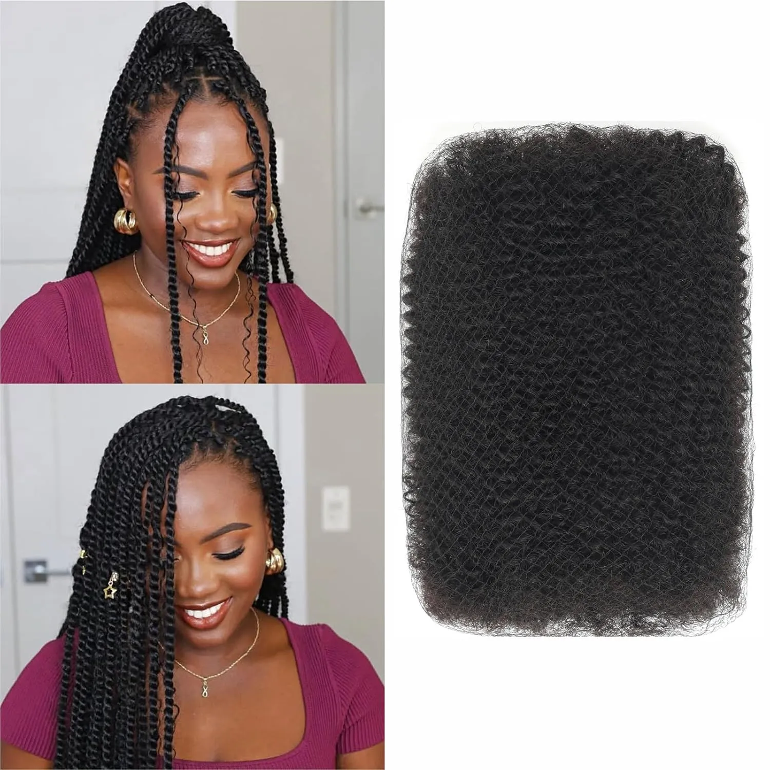 Afro Kinkys Bulk Human Hair -100% Real Human Hair for Loc Repair, Mini Twist, Braiding, Loc Extensions Afro Kinky Bulk Human Hair for Dreadlocks (1B 14inches, 50g/Pack)