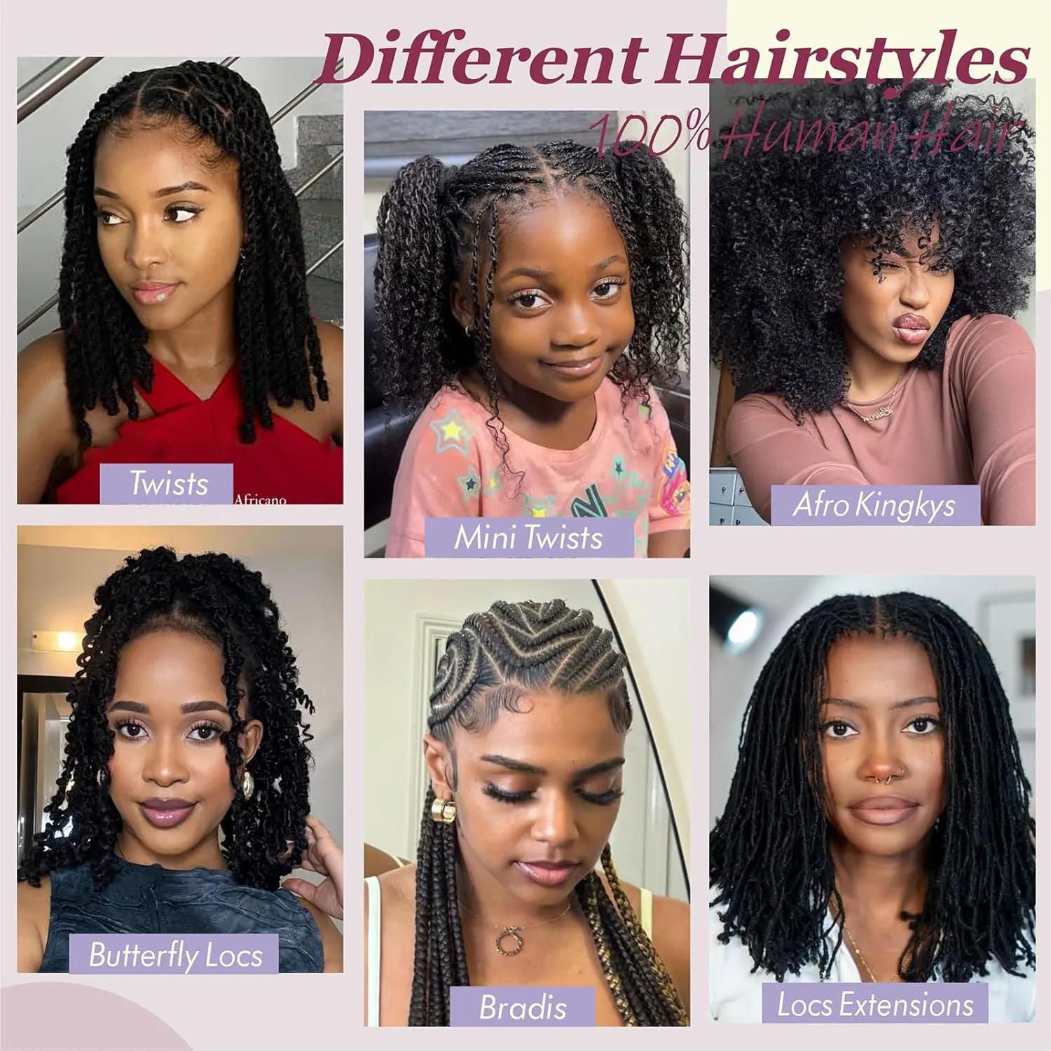 Afro Kinkys Bulk Human Hair -100% Real Human Hair for Loc Repair, Mini Twist, Braiding, Loc Extensions Afro Kinky Bulk Human Hair for Dreadlocks (1B 14inches, 50g/Pack)