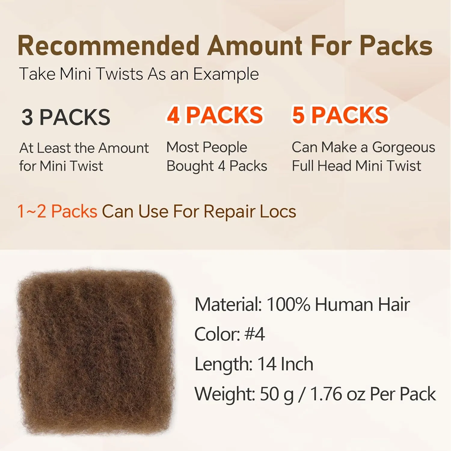 Afro Kinkys Bulk Human Hair -100% Real Human Hair for Mini Twist, Braiding, Loc Extensions & Crochet, Kinky Curly Hair Bundles, Natural Afro Bulk for Dreadlocks (4#, 14 Inch(Pack of 1))