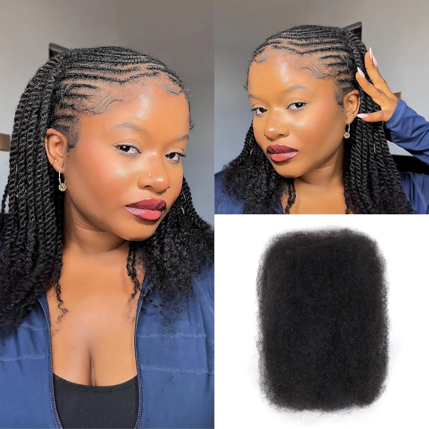 Afro Kinkys Bulk Human Hair -100% Real Human Hair for Mini Twist, Braiding, Loc Extensions & Crochet, Kinky Curly Hair Bundles, Natural Afro Bulk for Dreadlocks(1B, 12Inch) (1B, 14 Inch(Pack of 1))
