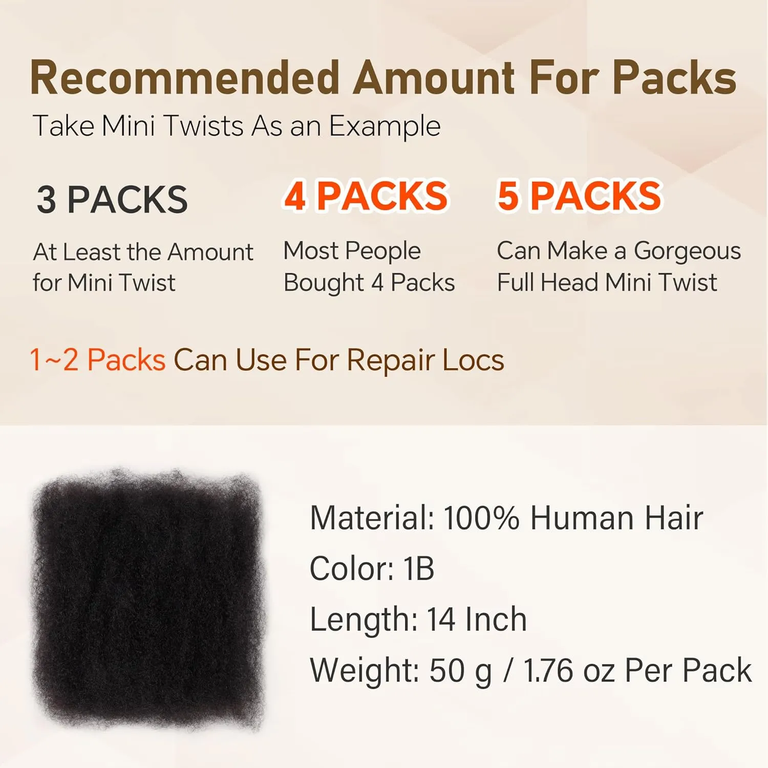 Afro Kinkys Bulk Human Hair -100% Real Human Hair for Mini Twist, Braiding, Loc Extensions & Crochet, Kinky Curly Hair Bundles, Natural Afro Bulk for Dreadlocks(1B, 12Inch) (1B, 14 Inch(Pack of 1))