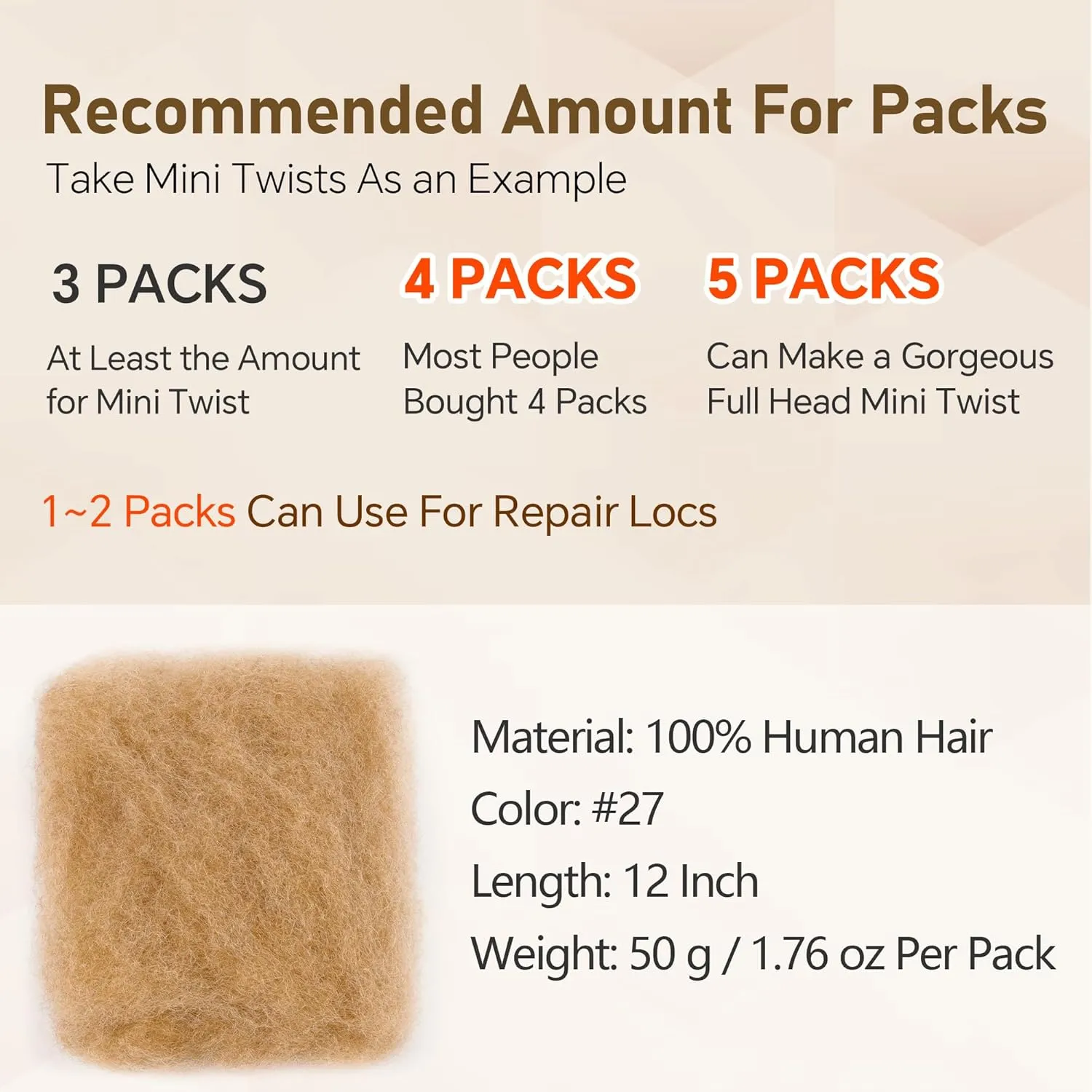 Afro Kinkys Bulk Human Hair -100% Real Human Hair for Mini Twist, Braiding, Loc Extensions & Crochet, Kinky Curly Hair Bundles, Natural Afro Bulk for Dreadlocks(1B, 12Inch) (27#, 12 Inch(Pack of 1))