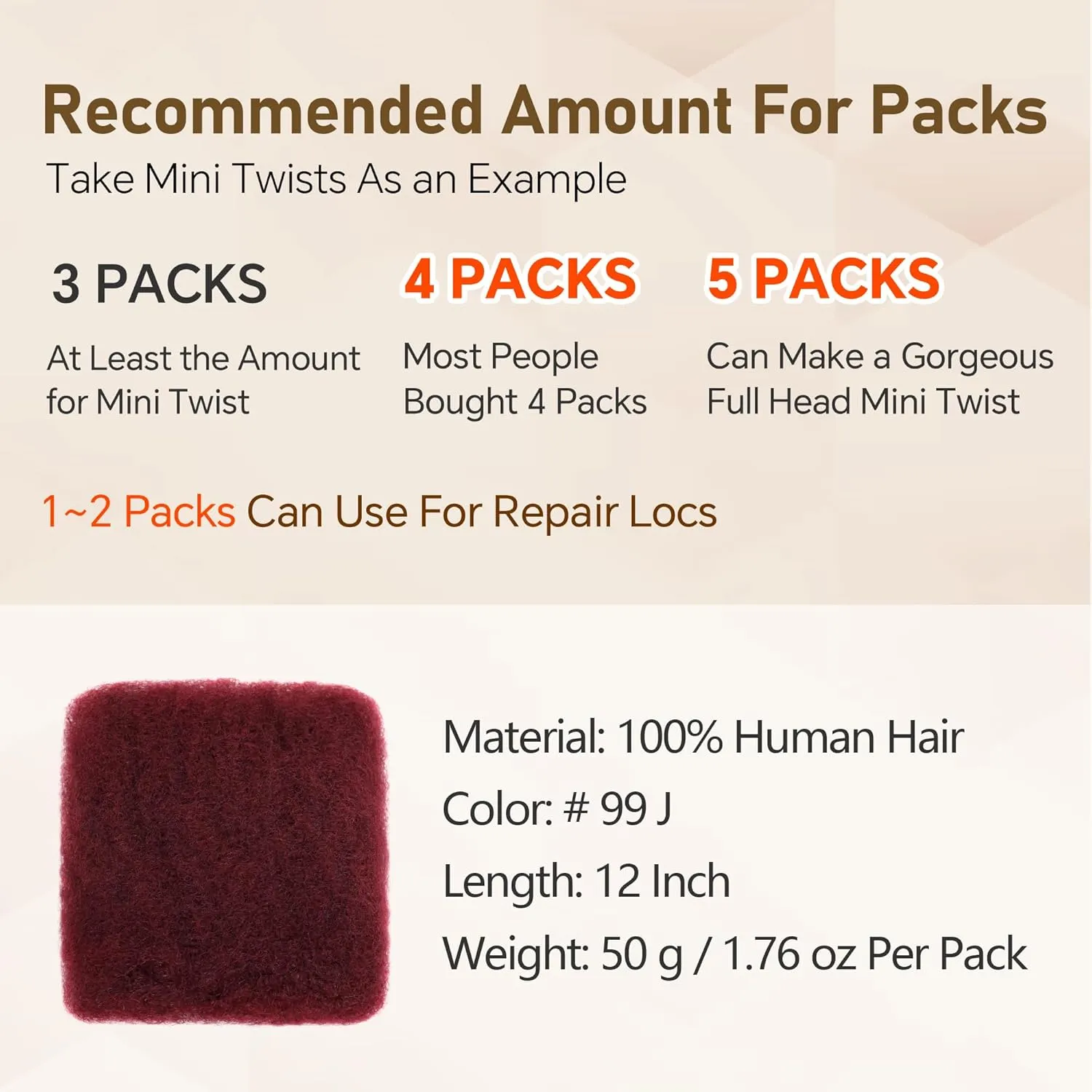 Afro Kinkys Bulk Human Hair -100% Real Human Hair for Mini Twist, Braiding, Loc Extensions & Crochet, Kinky Curly Hair Bundles, Natural Afro Bulk for Dreadlocks(1B, 12Inch) (99J, 12 Inch(Pack of 1))