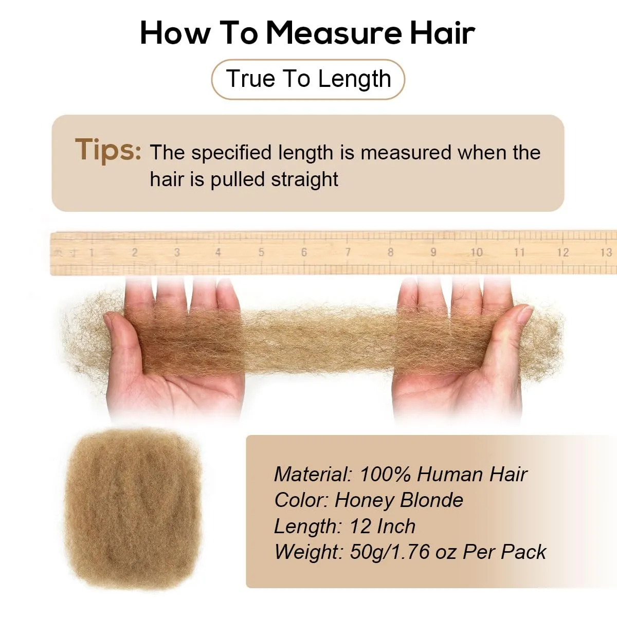 Afro Kinkys Bulk Human Hair, 12 inch 4c Curly Hair for Permanent Sister Locs/Mini Twists/Braids/Repair Can Dye and Bleach(50 Gram),Honey Blonde