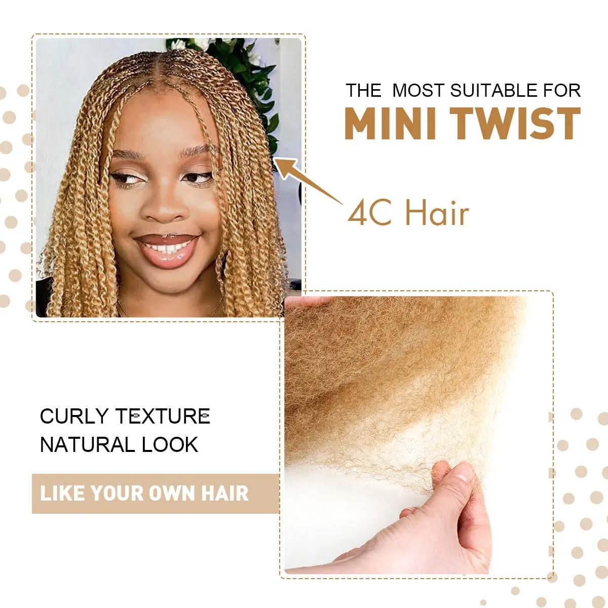 Afro Kinkys Bulk Human Hair, 12 inch 4c Curly Hair for Permanent Sister Locs/Mini Twists/Braids/Repair Can Dye and Bleach(50 Gram),Honey Blonde