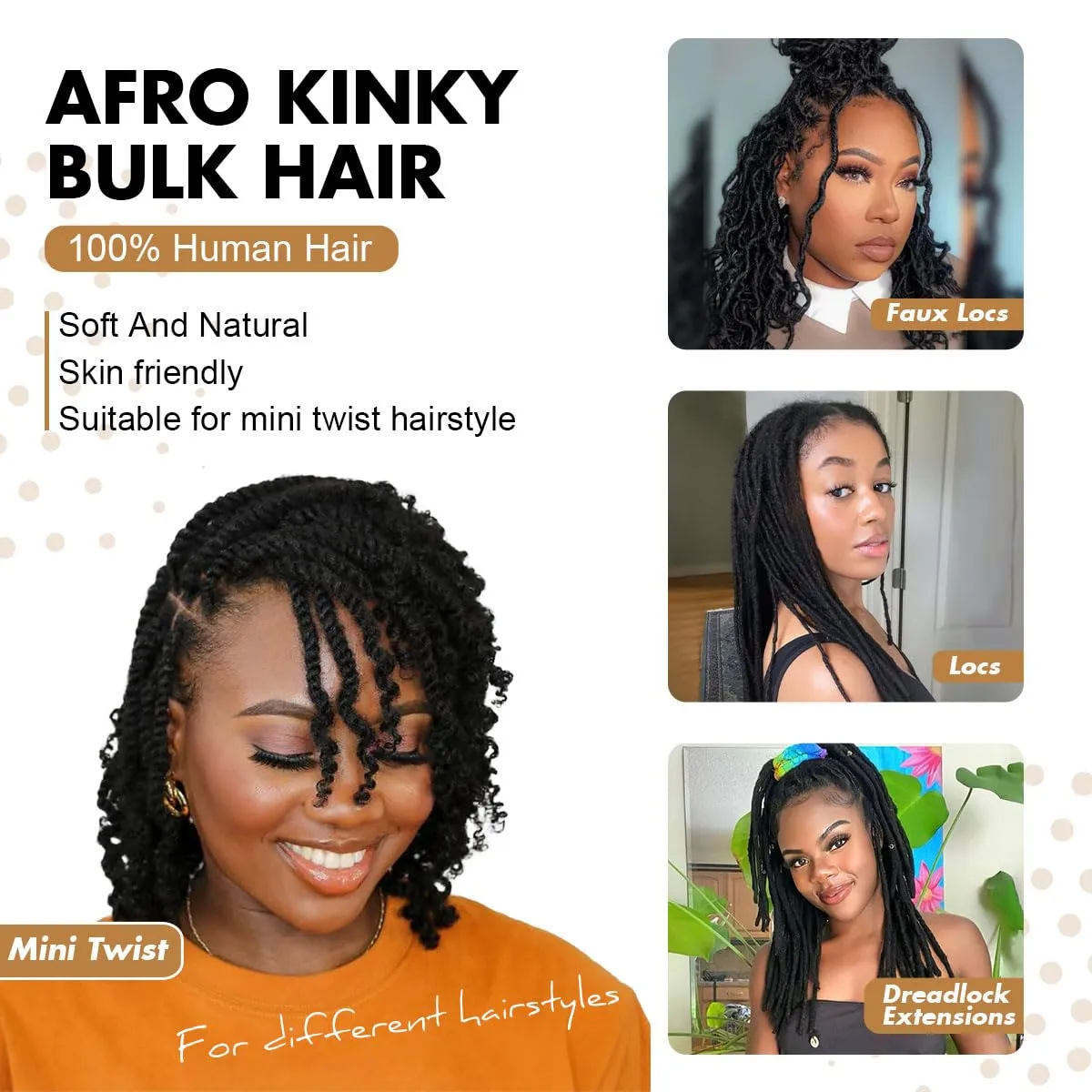 Afro Kinkys Bulk Human Hair, 12 inch 4c Curly Hair for Permanent Sister Locs/Mini Twists/Braids/Repair Can Dye and Bleach(50 Gram),Honey Blonde