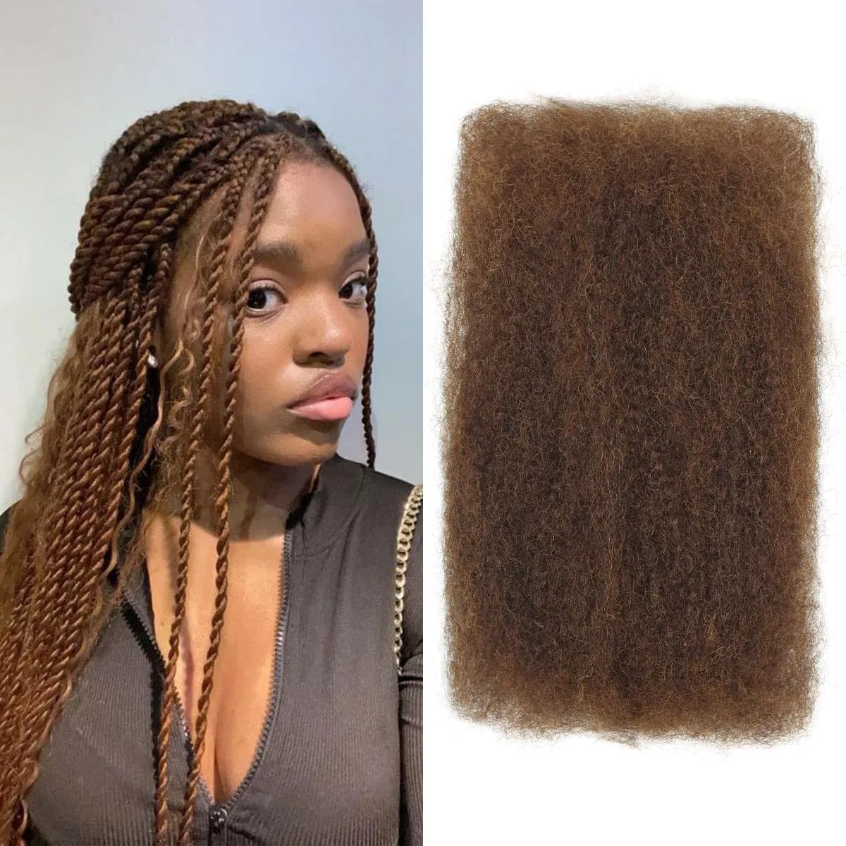 Afro Kinkys Bulk Human Hair, 12 inch 4c Curly Hair for Permanent Sister Locs/Mini Twists/Braids/Repair Can Dye and Bleach(50 Gram),Medium Brown