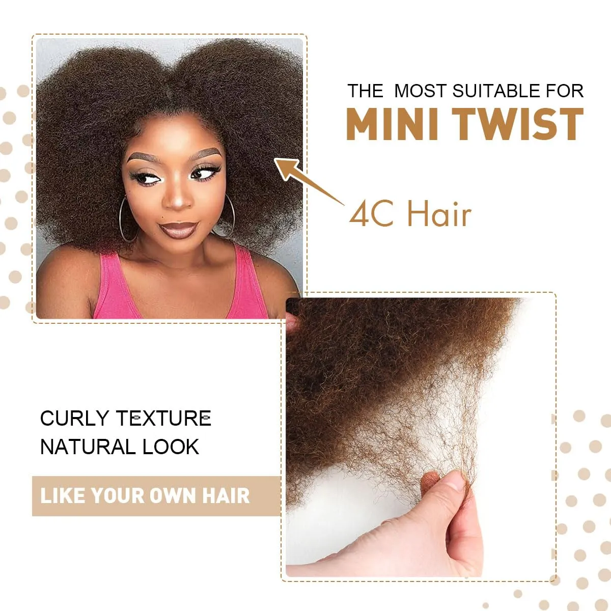 Afro Kinkys Bulk Human Hair, 12 inch 4c Curly Hair for Permanent Sister Locs/Mini Twists/Braids/Repair Can Dye and Bleach(50 Gram),Medium Brown