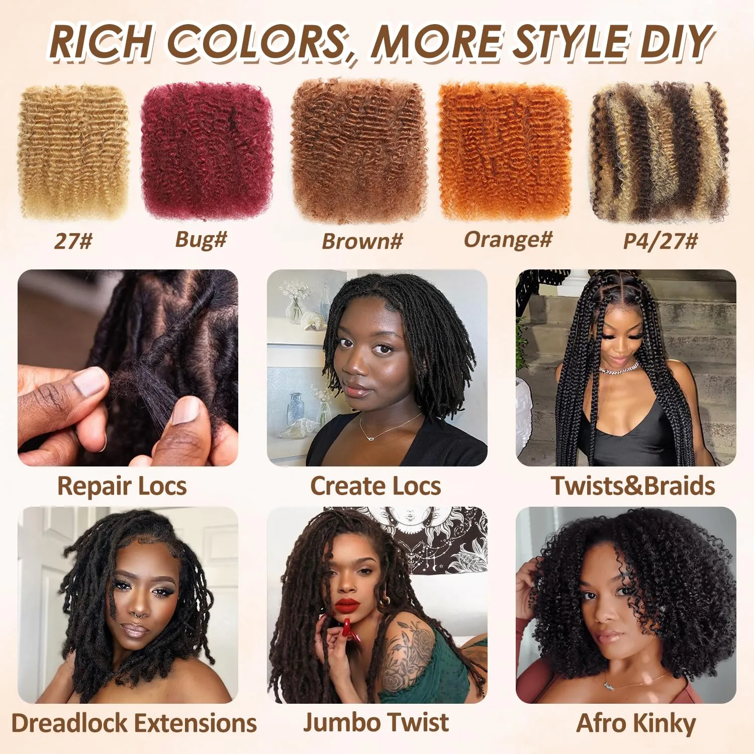 Afro Kinkys Bulk Human Hair 8 Inch 50g, Natural Black 100% Kinky Curly Human Hair Bulk for Mini Twist, Braiding Twists, Micro Locs, Repair Locs, Braids and Dreadlock Extensions(1B#, 8Inch, 1Pack)