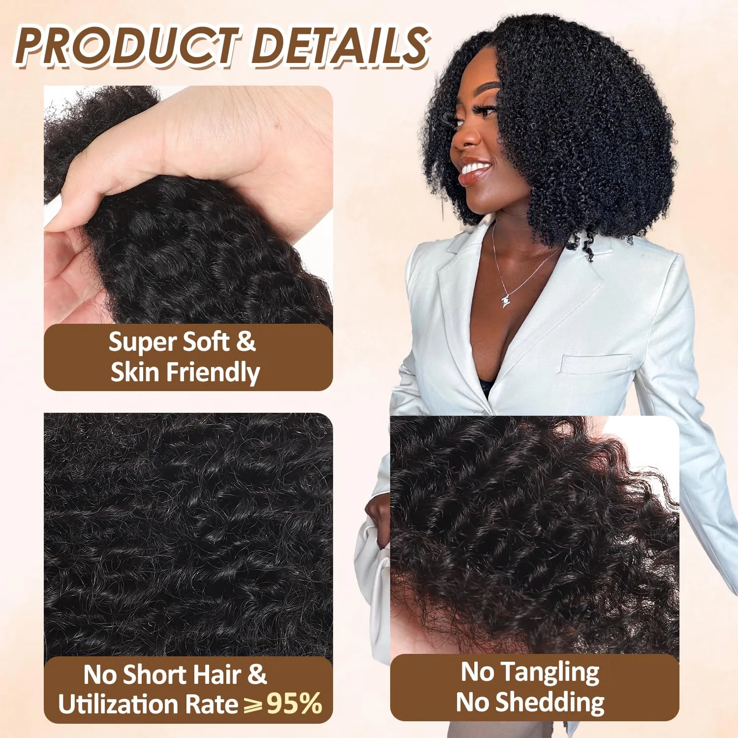 Afro Kinkys Bulk Human Hair 8 Inch 50g, Natural Black 100% Kinky Curly Human Hair Bulk for Mini Twist, Braiding Twists, Micro Locs, Repair Locs, Braids and Dreadlock Extensions(1B#, 8Inch, 1Pack)