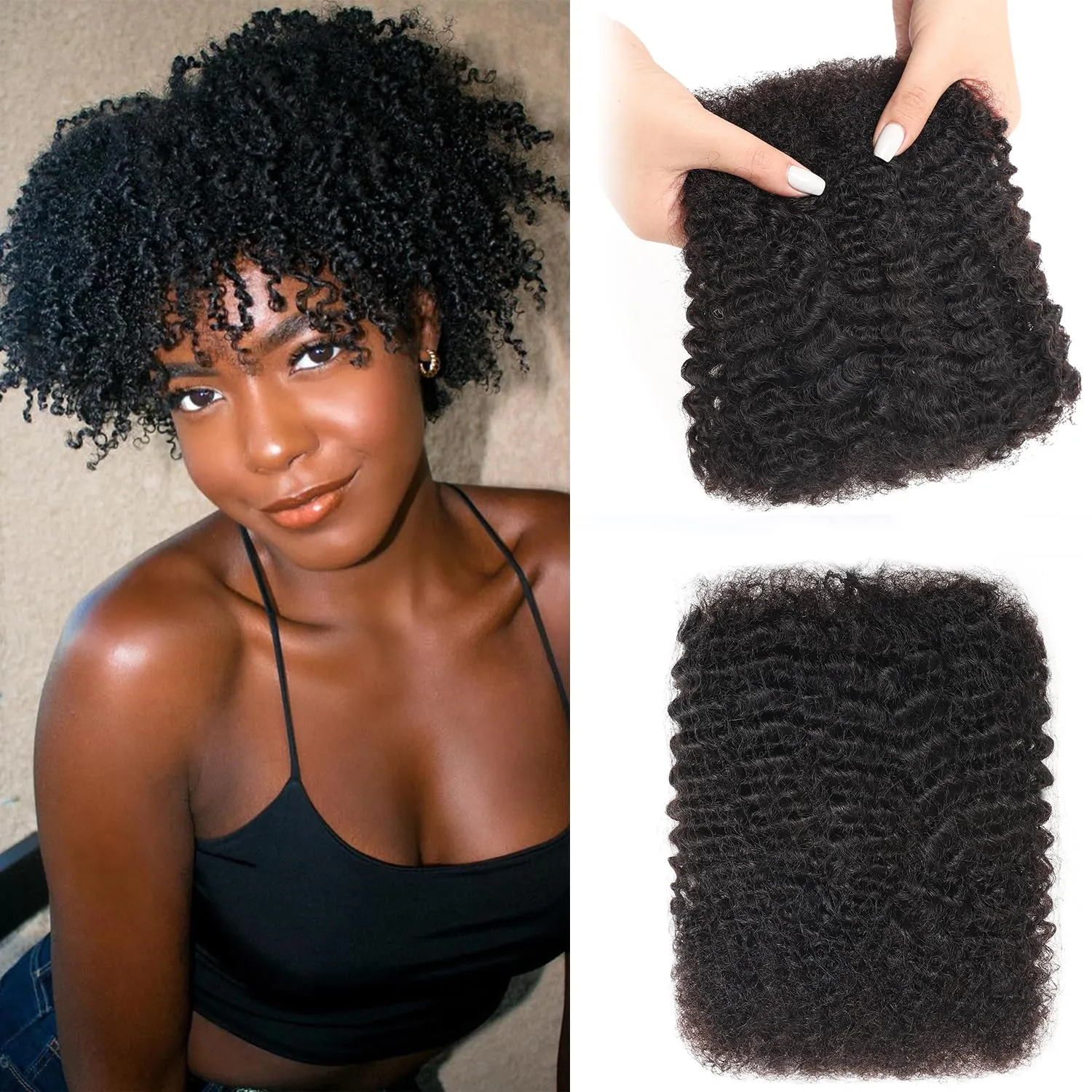 Afro Kinkys Bulk Human Hair 8 Inch 50g, Natural Black 100% Kinky Curly Human Hair Bulk for Mini Twist, Braiding Twists, Micro Locs, Repair Locs, Braids and Dreadlock Extensions(1B#, 8Inch, 1Pack)