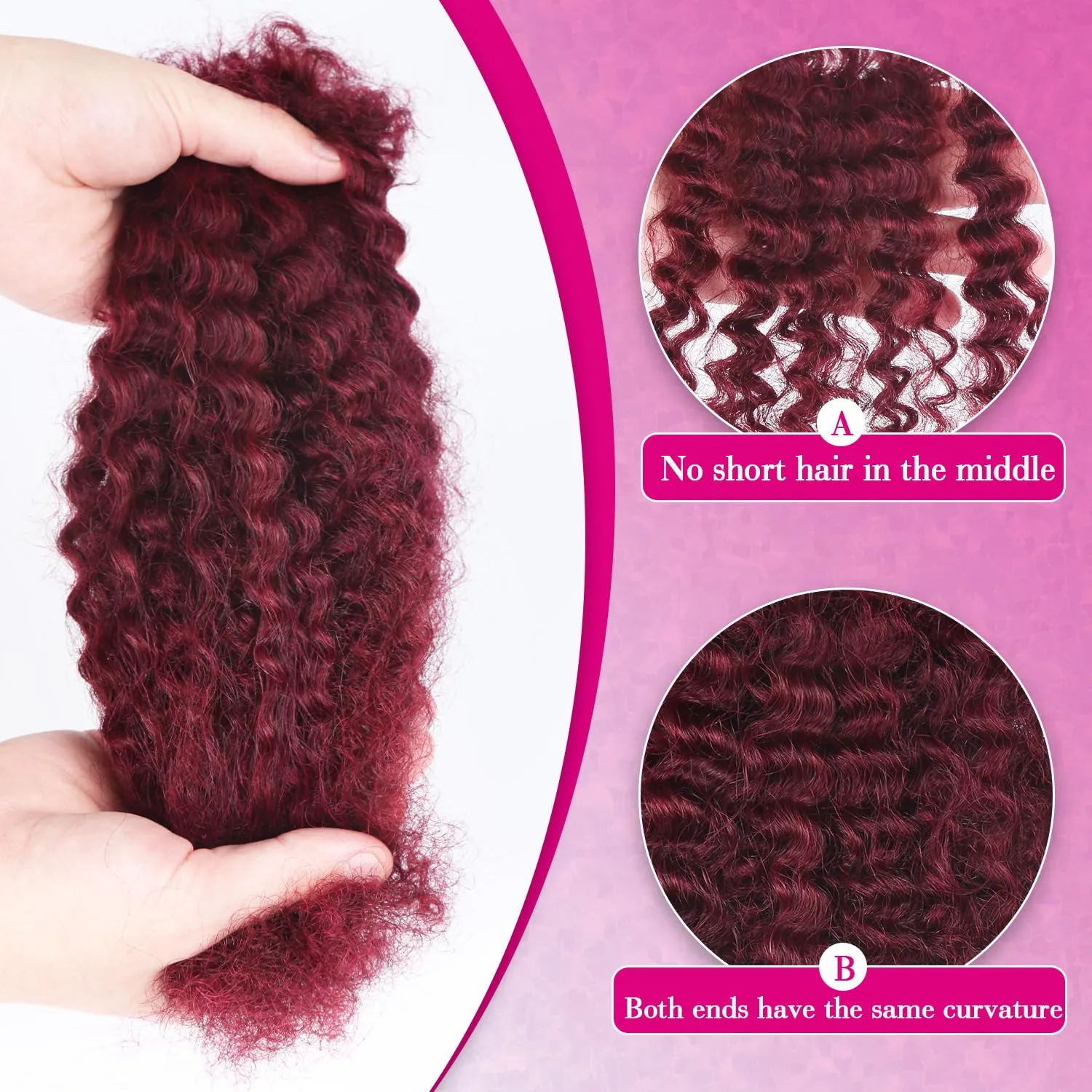 Afro Kinkys Bulk Human Hair For Braiding 14 inch Burgundy Afro Kinky Curly 100% Real Human Hair Bulk for Dreadlocks Mini Twist Crochet Braids Hair Extensions 50g/pack 99j