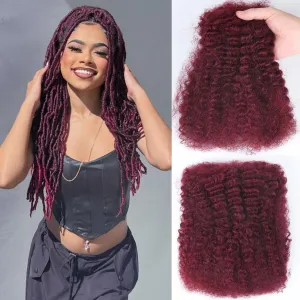 Afro Kinkys Bulk Human Hair For Braiding 14 inch Burgundy Afro Kinky Curly 100% Real Human Hair Bulk for Dreadlocks Mini Twist Crochet Braids Hair Extensions 50g/pack 99j