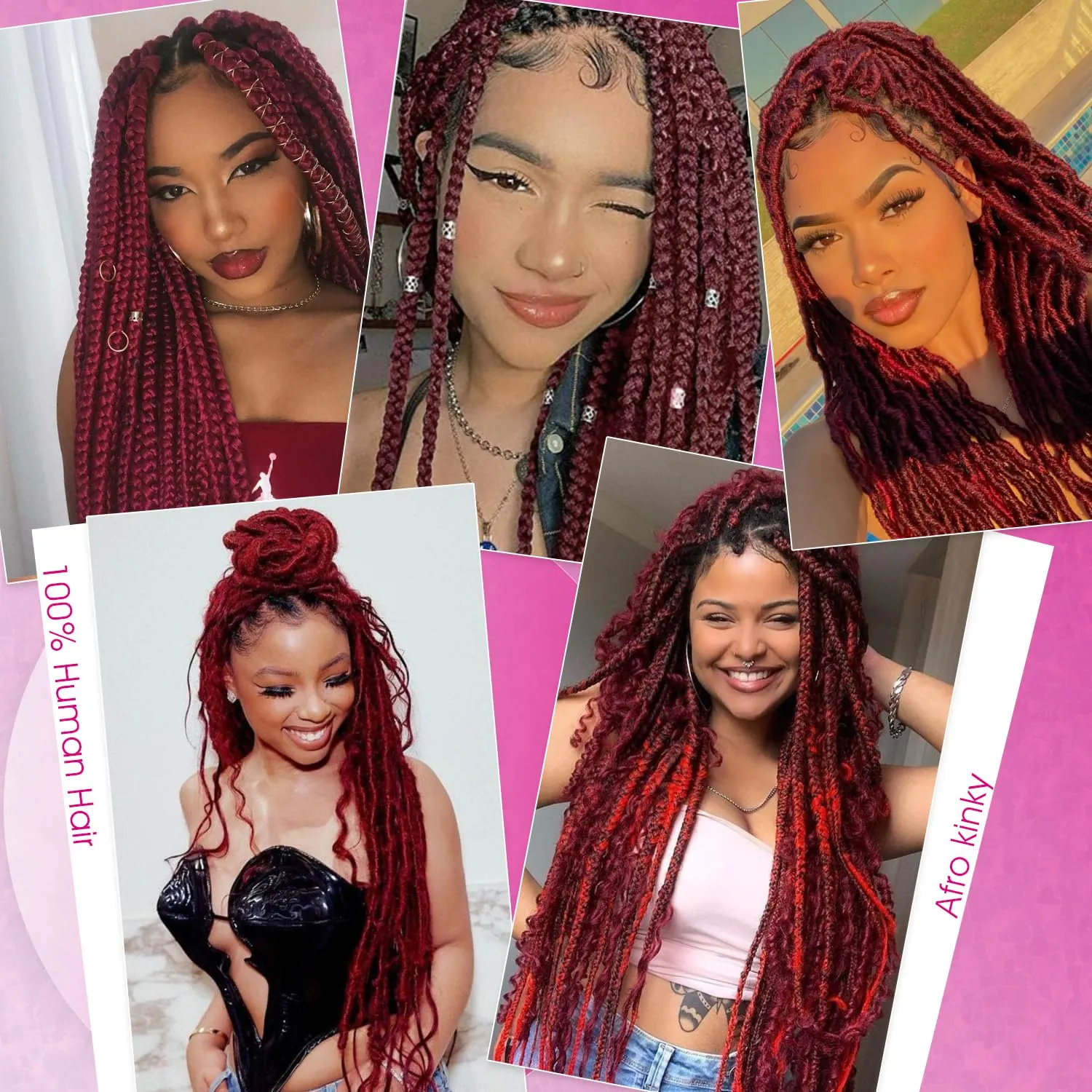 Afro Kinkys Bulk Human Hair For Braiding 14 inch Burgundy Afro Kinky Curly 100% Real Human Hair Bulk for Dreadlocks Mini Twist Crochet Braids Hair Extensions 50g/pack 99j