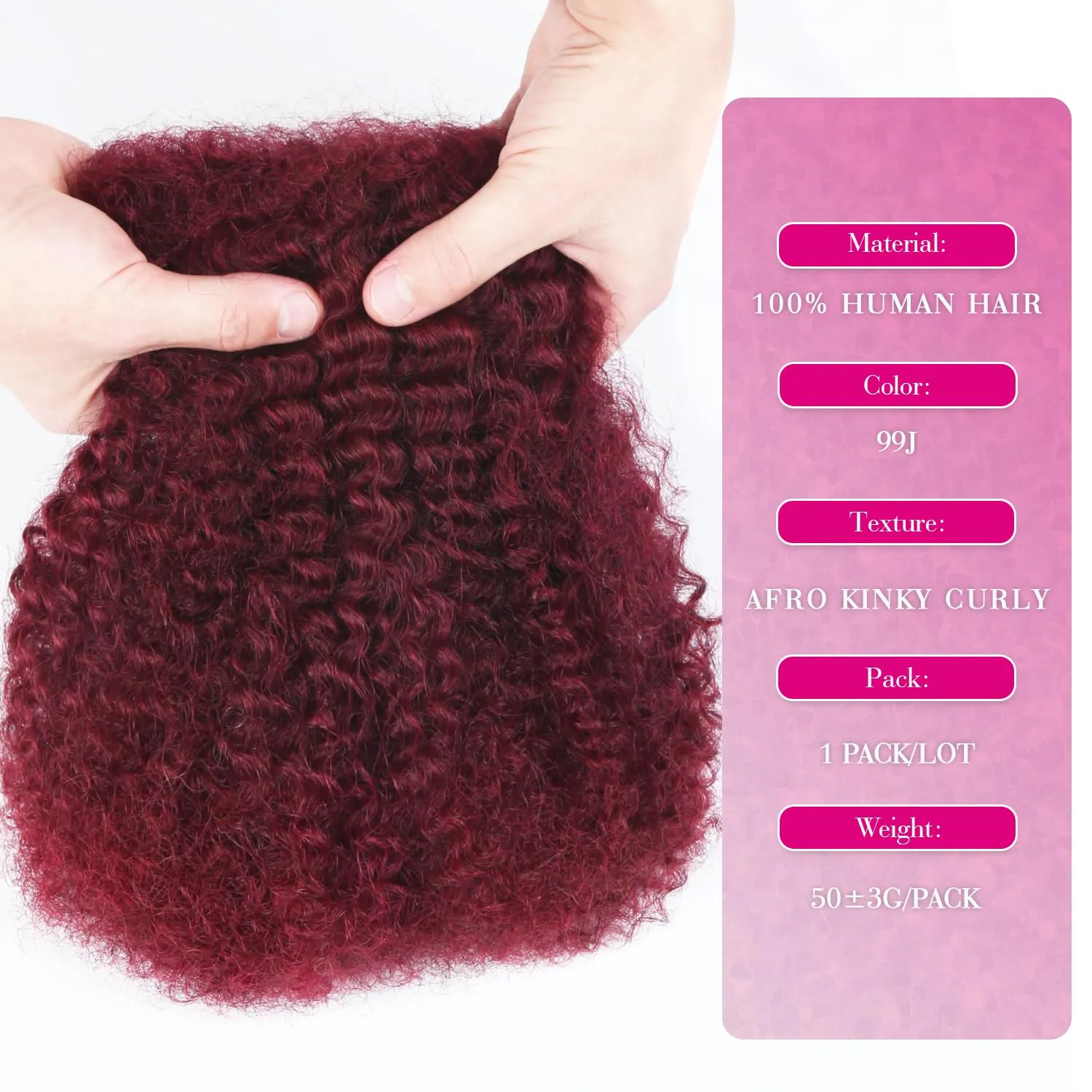Afro Kinkys Bulk Human Hair For Braiding 14 inch Burgundy Afro Kinky Curly 100% Real Human Hair Bulk for Dreadlocks Mini Twist Crochet Braids Hair Extensions 50g/pack 99j