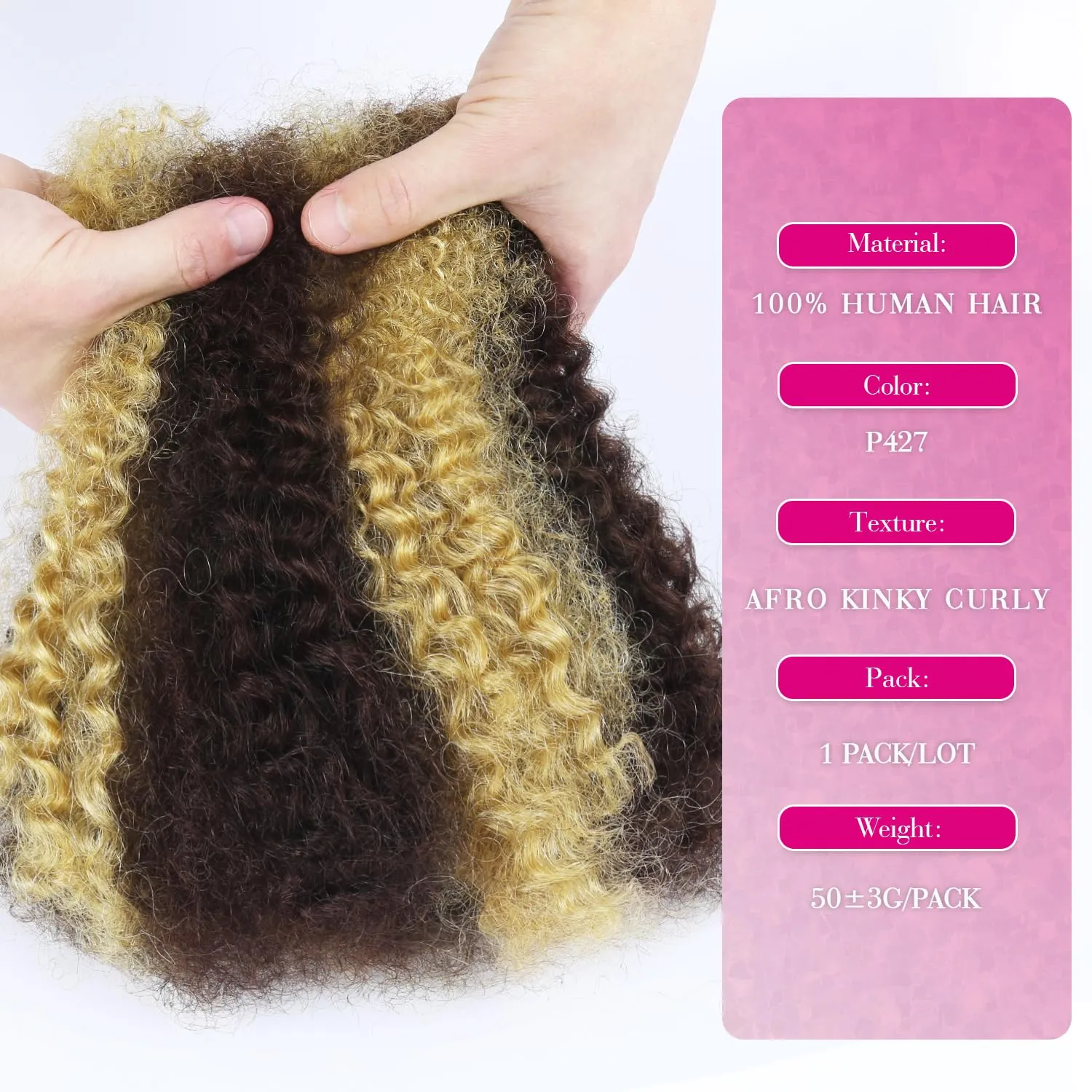 Afro Kinkys Bulk Human Hair For Braiding 14 inch Highlight 4/27 Afro Kinky Curly 100% Real Human Hair Bulk for Dreadlocks Mini Twist Crochet Braids Hair Extensions 50g/pack
