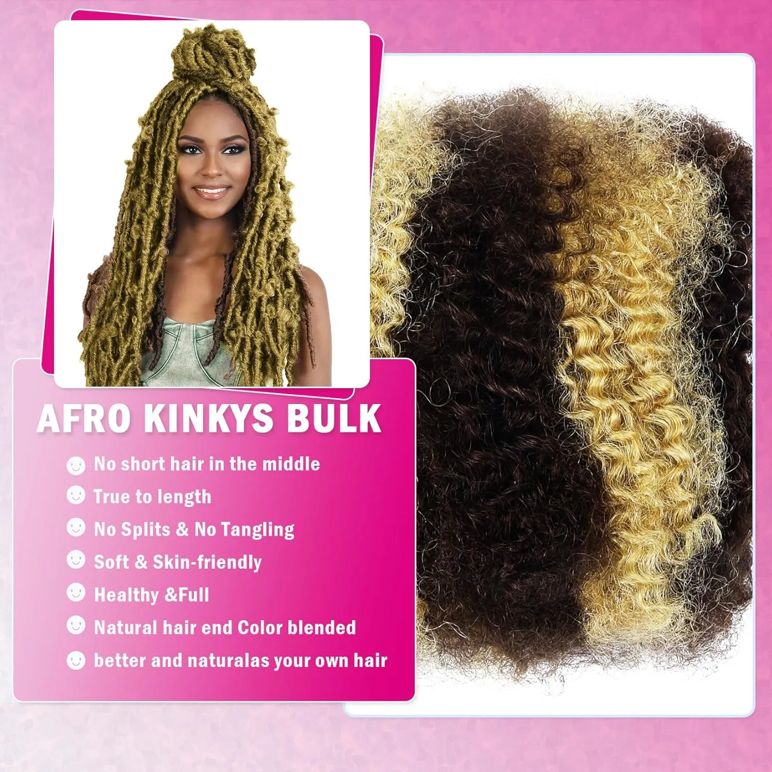Afro Kinkys Bulk Human Hair For Braiding 14 inch Highlight 4/27 Afro Kinky Curly 100% Real Human Hair Bulk for Dreadlocks Mini Twist Crochet Braids Hair Extensions 50g/pack