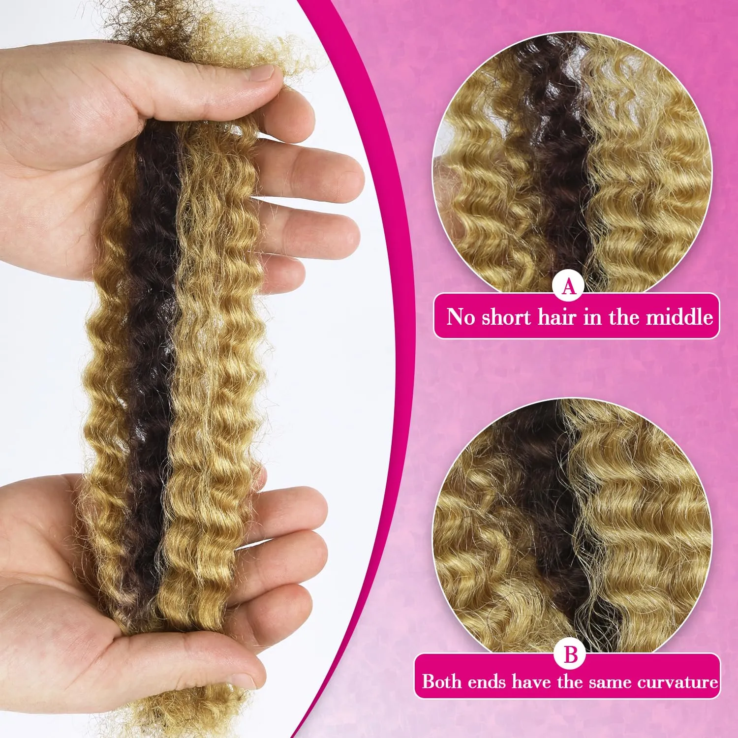 Afro Kinkys Bulk Human Hair For Braiding 14 inch Highlight 4/27 Afro Kinky Curly 100% Real Human Hair Bulk for Dreadlocks Mini Twist Crochet Braids Hair Extensions 50g/pack