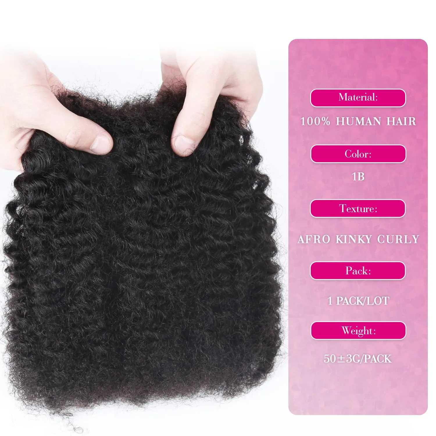 Afro Kinkys Bulk Human Hair For Braiding 14 inch Natural Black Afro Kinky Curly 100% Real Human Hair Bulk for Dreadlocks Mini Twist Crochet Braids Hair Extensions 50g/pack