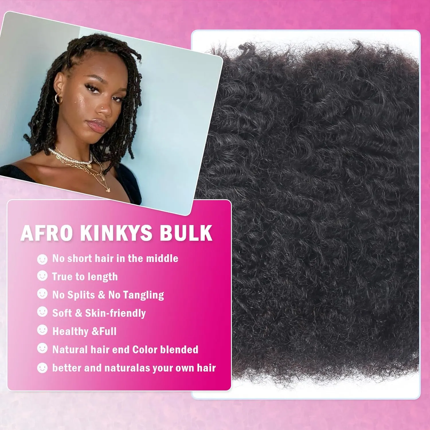 Afro Kinkys Bulk Human Hair For Braiding 14 inch Natural Black Afro Kinky Curly 100% Real Human Hair Bulk for Dreadlocks Mini Twist Crochet Braids Hair Extensions 50g/pack