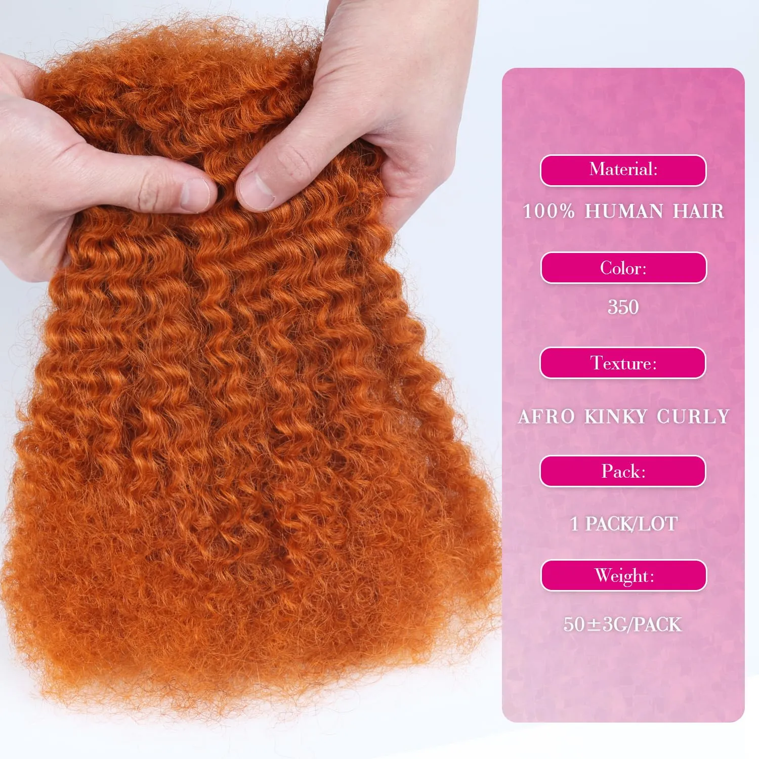 Afro Kinkys Bulk Human Hair For Braiding 14 inch Orange Ginger Afro Kinky Curly 100% Real Human Hair Bulk for Dreadlocks Mini Twist Crochet Braids Hair Extensions 50g