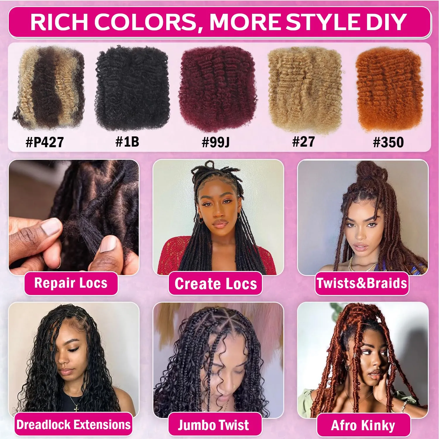 Afro Kinkys Bulk Human Hair For Braiding 14 inch Orange Ginger Afro Kinky Curly 100% Real Human Hair Bulk for Dreadlocks Mini Twist Crochet Braids Hair Extensions 50g