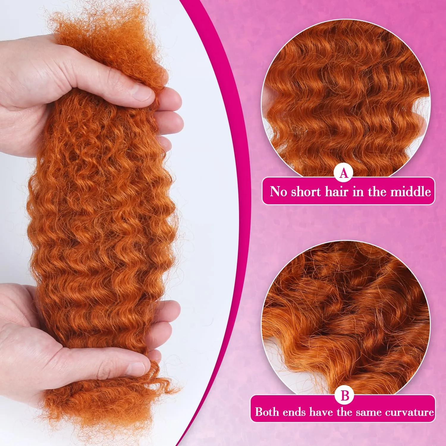Afro Kinkys Bulk Human Hair For Braiding 14 inch Orange Ginger Afro Kinky Curly 100% Real Human Hair Bulk for Dreadlocks Mini Twist Crochet Braids Hair Extensions 50g