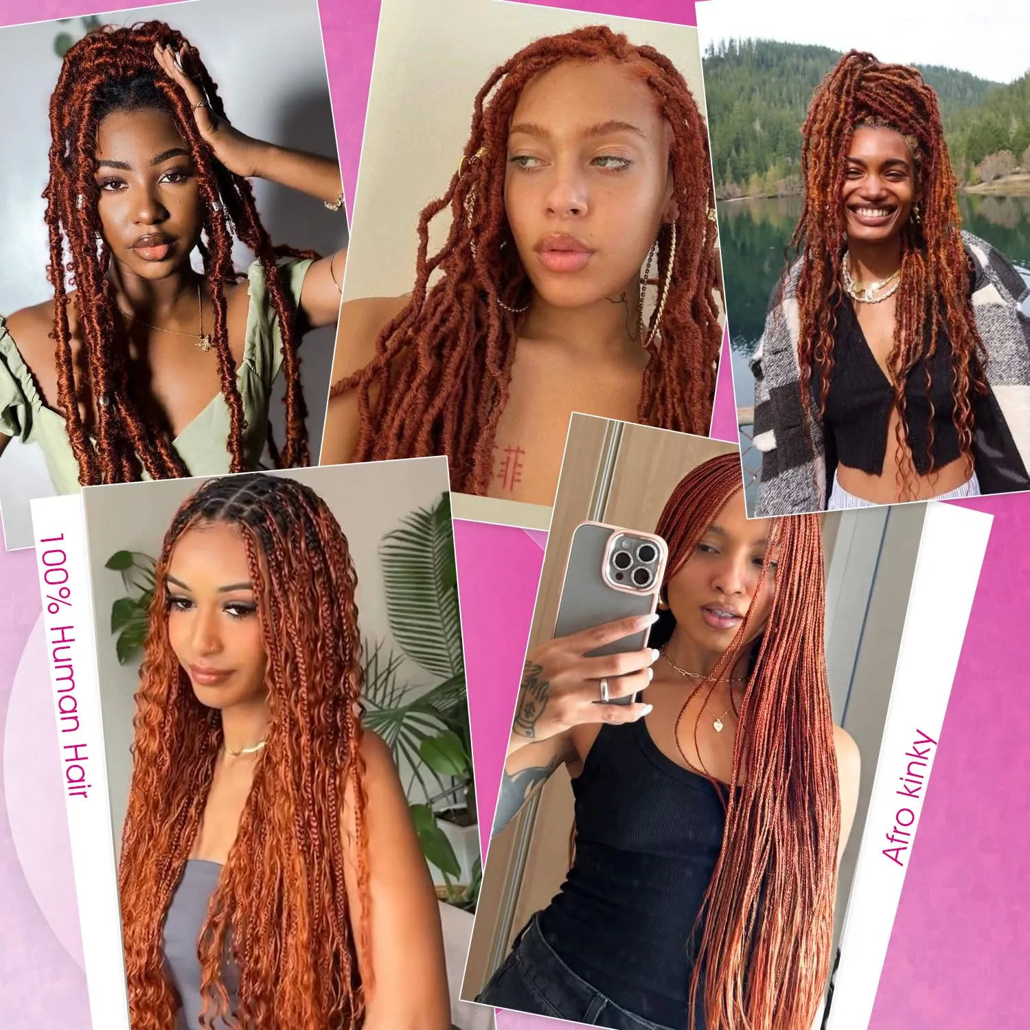 Afro Kinkys Bulk Human Hair For Braiding 14 inch Orange Ginger Afro Kinky Curly 100% Real Human Hair Bulk for Dreadlocks Mini Twist Crochet Braids Hair Extensions 50g