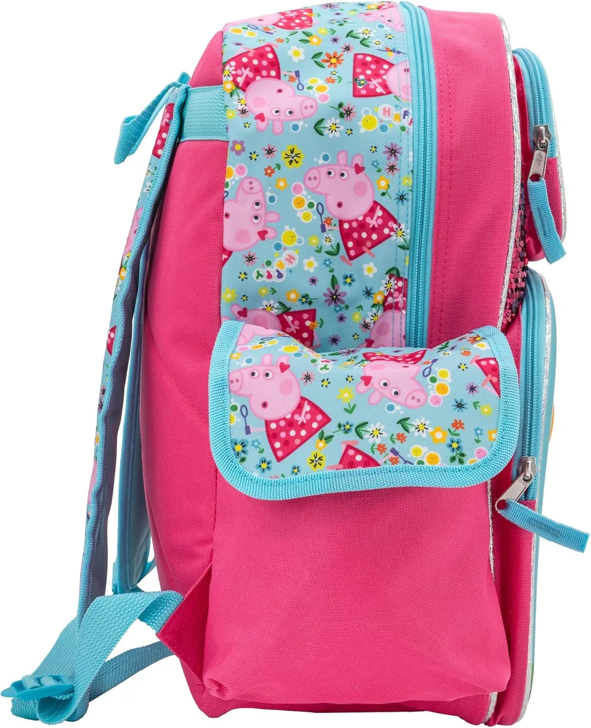 AI ACCESSORY INNOVATIONS Peppa Pig 16” Backpack, Girls Travel Bag Featuring Flip Sequins & 3D Molded Satin Front Zip Pocket, Pink