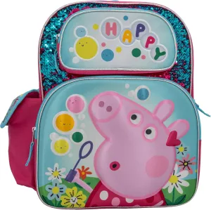 AI ACCESSORY INNOVATIONS Peppa Pig 16” Backpack, Girls Travel Bag Featuring Flip Sequins & 3D Molded Satin Front Zip Pocket, Pink