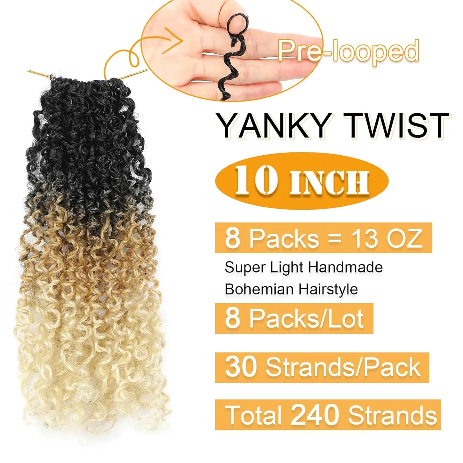 Aksice 10 Inch 8 Packs Yanky Twist Crochet Hair for Women Pre-looped Mini Twist Hair Bohemian Passion Twist Crochet Hair Boho Crochet Braids Synthetic (1B/27/613)