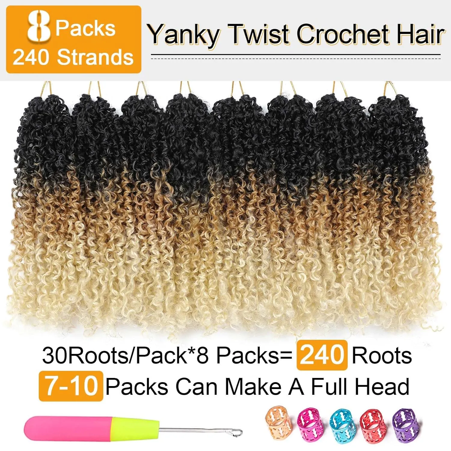 Aksice 8 Inch 8 Packs Yanky Twist Crochet Hair for Women Pre-looped Mini Twist Hair Bohemian Passion Twist Crochet Hair Boho Crochet Braids Synthetic (1B/27/613)