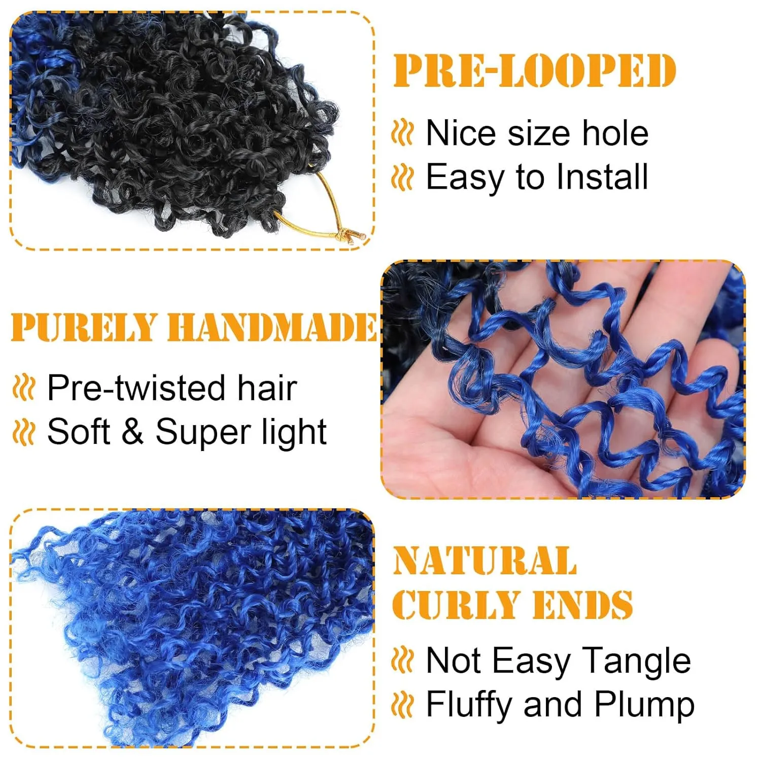 Aksice 8 Inch 8 Packs Yanky Twist Crochet Hair for Women Pre-looped Mini Twist Hair Bohemian Passion Twist Crochet Hair Boho Crochet Braids Synthetic (1B/Blue)