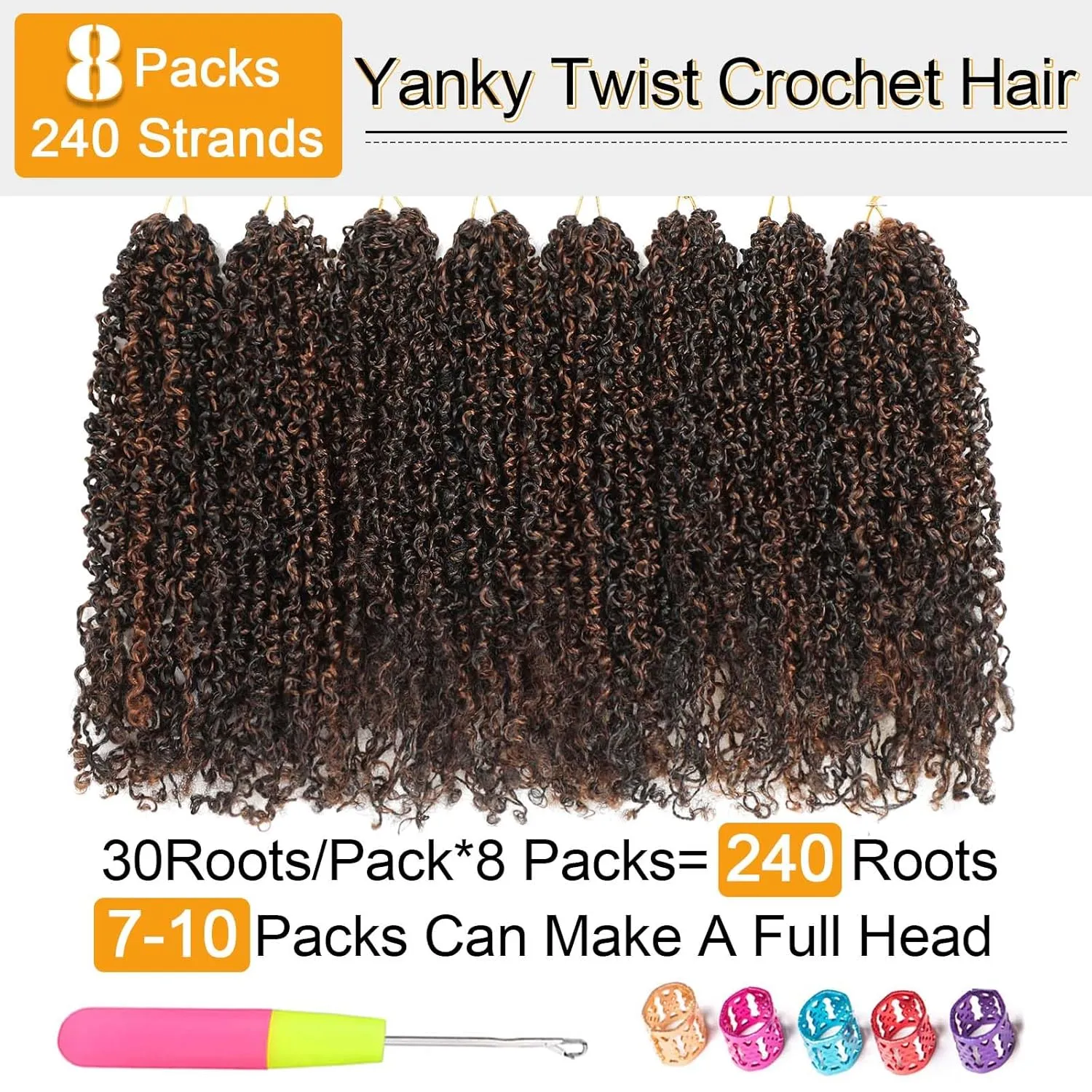 Aksice Pre-looped Yanky Twist Crochet Hair 10 Inch 8 Packs Bohemian Passion Twist Spring Mini Twist Crochet Hair for Black Women Boho Crochet Braids Synthetic (1B/H/30)