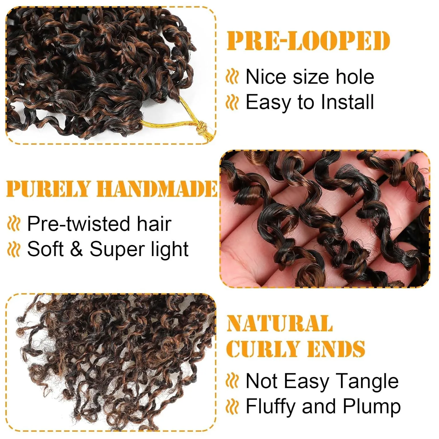Aksice Pre-looped Yanky Twist Crochet Hair 10 Inch 8 Packs Bohemian Passion Twist Spring Mini Twist Crochet Hair for Black Women Boho Crochet Braids Synthetic (1B/H/30)