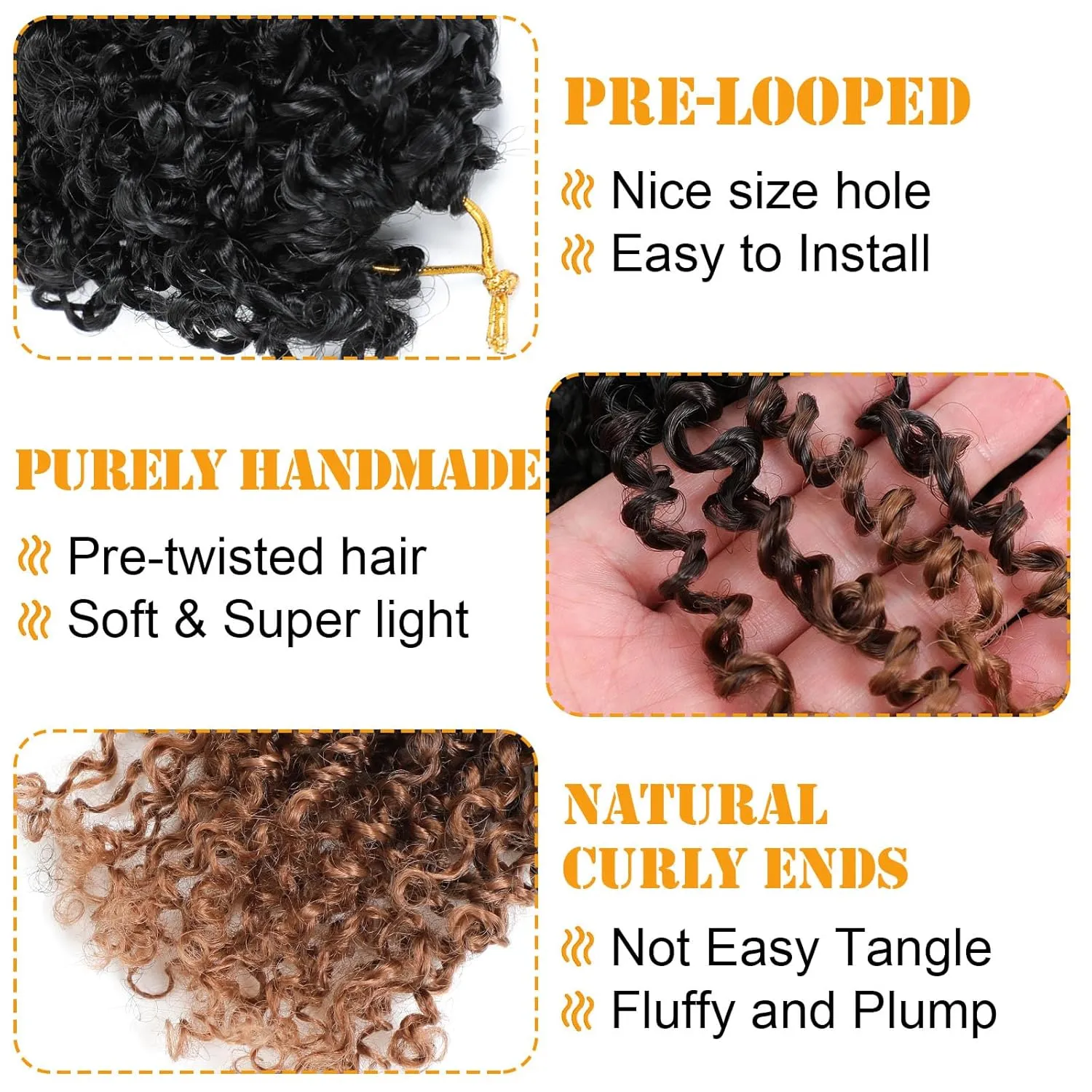 Aksice Pre-looped Yanky Twist Crochet Hair 8 Inch 8 Packs Bohemian Passion Twist Spring Mini Twist Crochet Hair for Black Women Boho Crochet Braids Synthetic (1B/4/30)