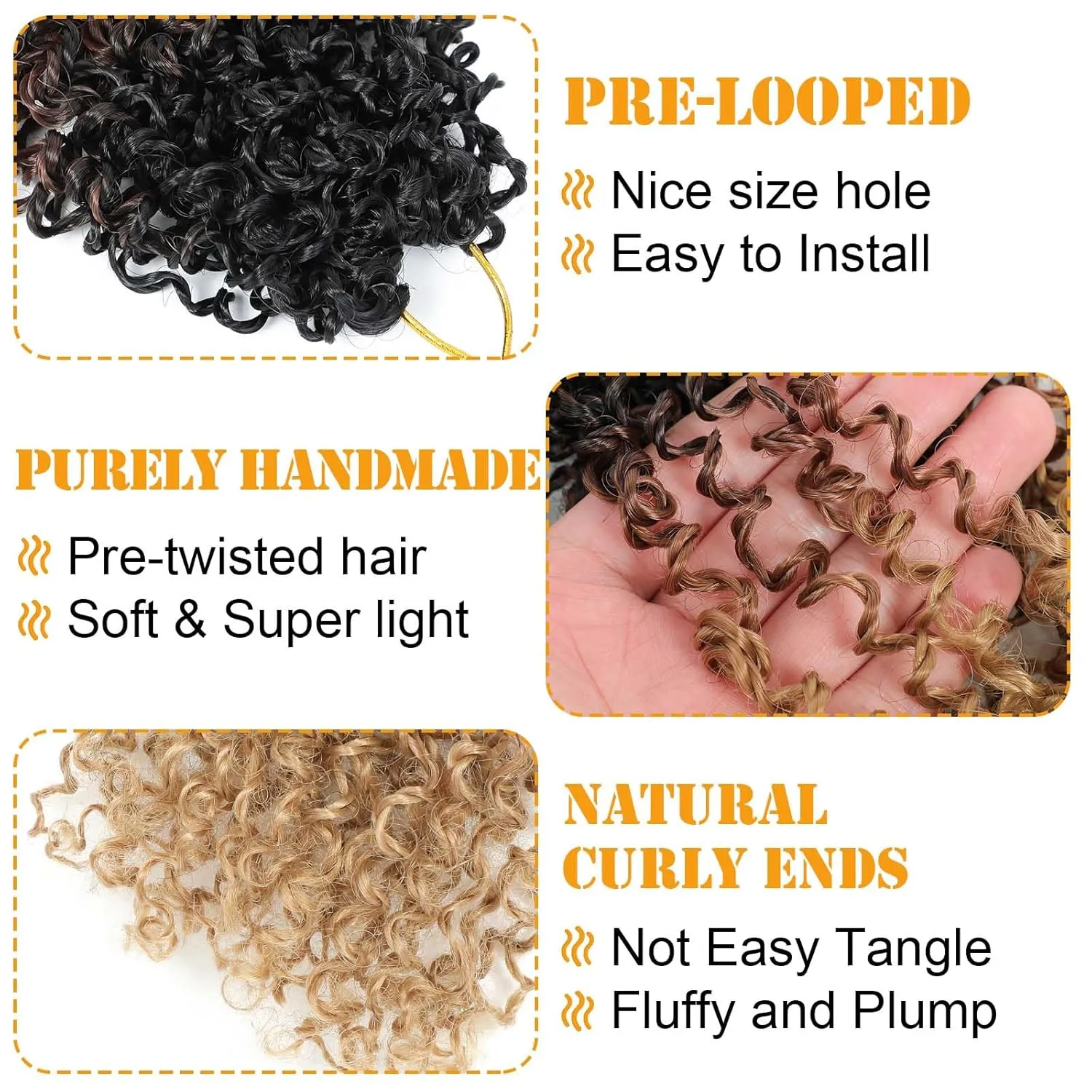 Aksice Yanky Twist Crochet Hair for Women 12 Inch 8 Packs Pre-looped Mini Twist Hair Bohemian Passion Twist Crochet Hair Boho Crochet Braids Synthetic (1B/30/27)