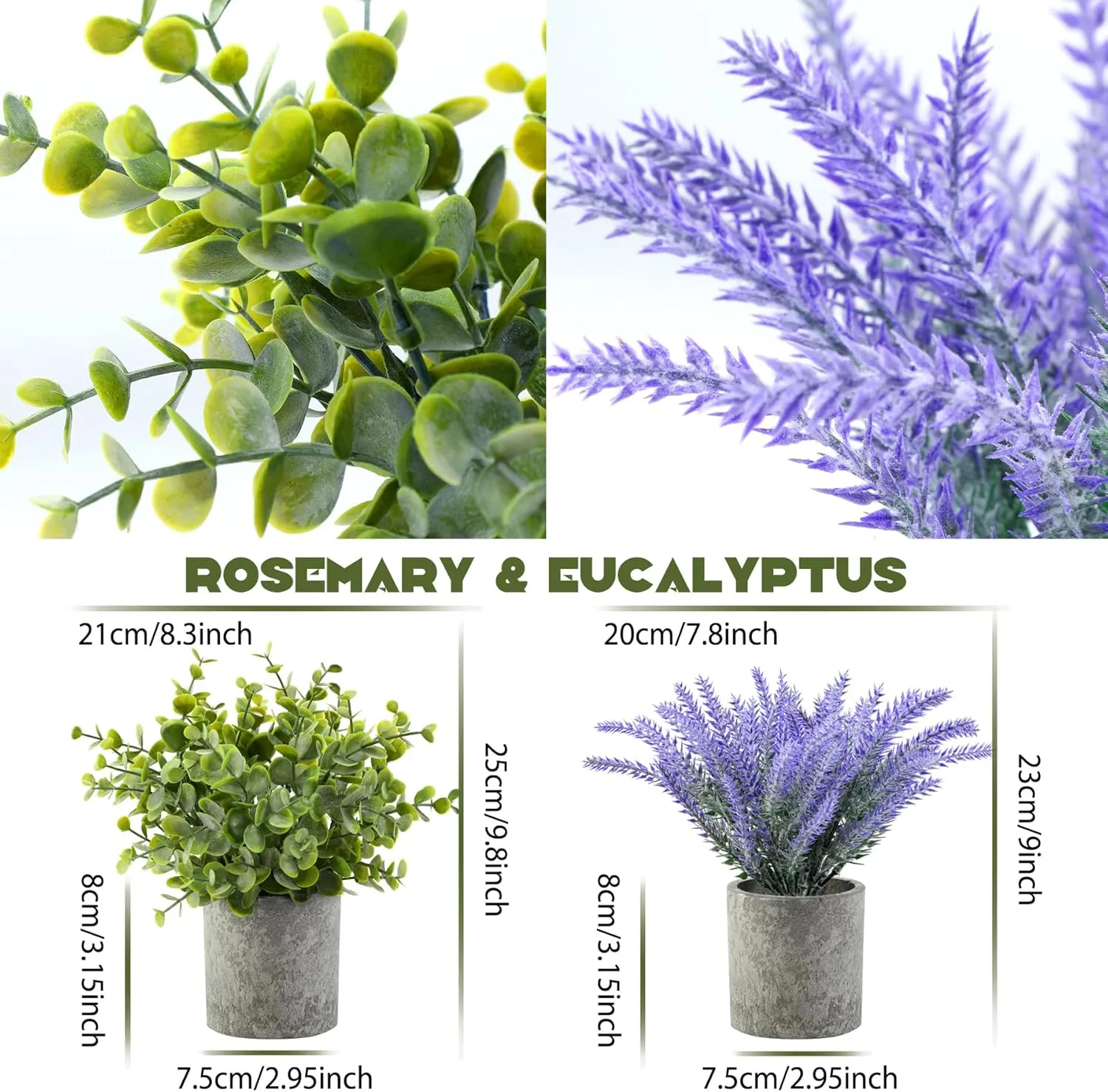 ALAGIRLS 4 Packs Fake Plants Small Artificial Plants for Shelf Lavender Flowers Eucalyptus Succulents Plants Potted Faux Plants for Home Indoor Office Bathroom Living Room Decor