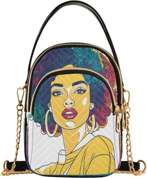 ALAZA Chain Crossbody Bags for Women Beautiful Girl with Explosive Hair Quilted Shoulder Crossbody Handbags Travel Cross Body Cell Phone Purses Bags