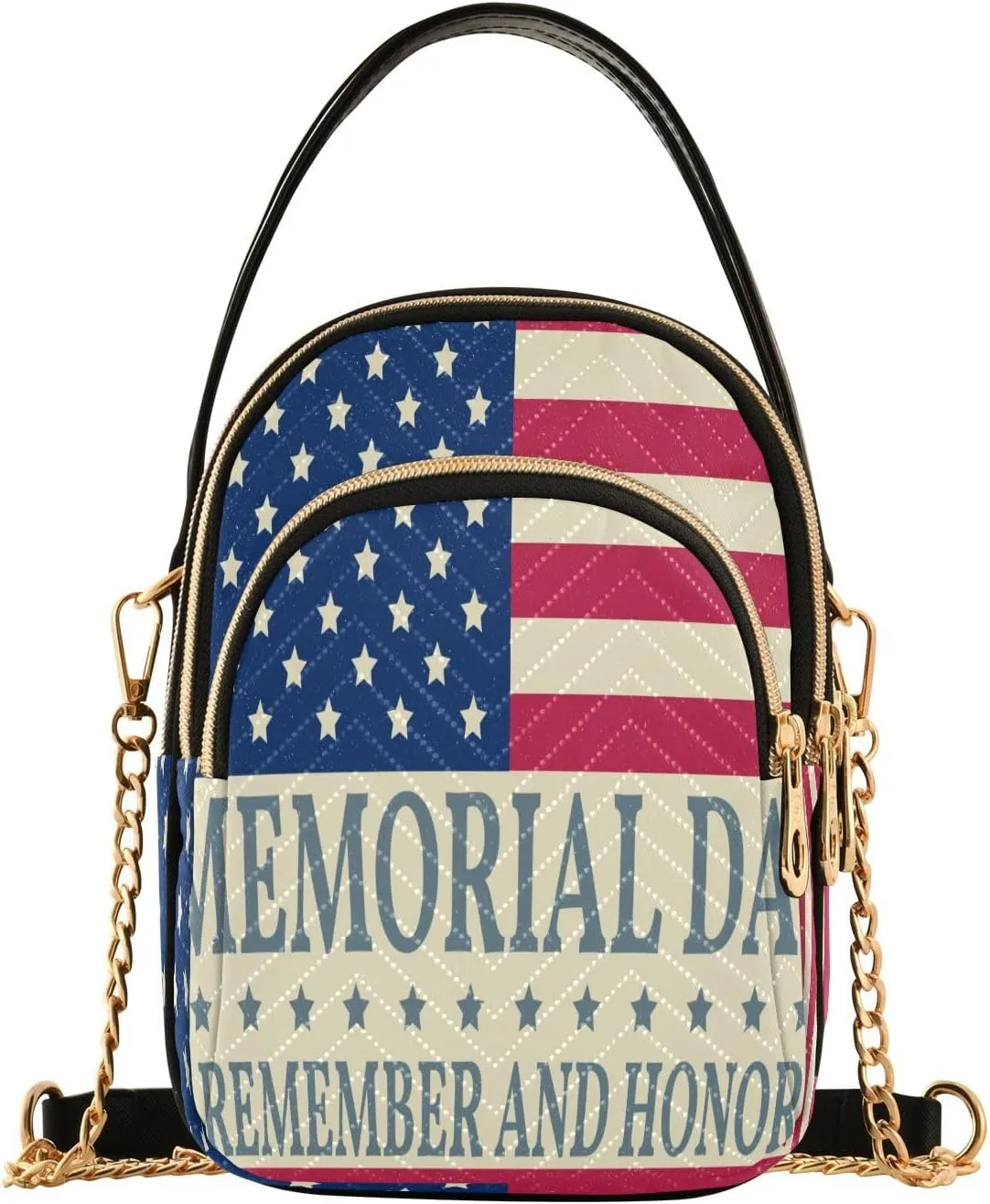 ALAZA Chain Crossbody Bags for Women Happy Memorial Day Quilted Shoulder Crossbody Handbags Travel Cross Body Cell Phone Purses Bags