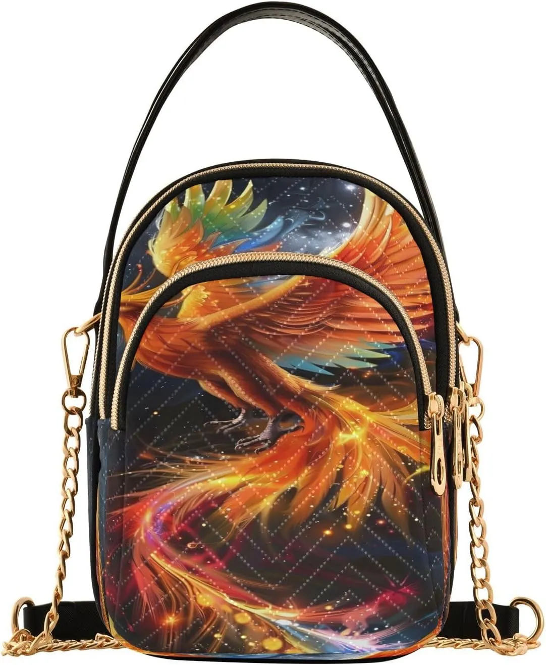 ALAZA Chain Crossbody Bags for Women Phoenix Soaring Firebird Quilted Shoulder Crossbody Handbags Travel Cross Body Cell Phone Purses Bags