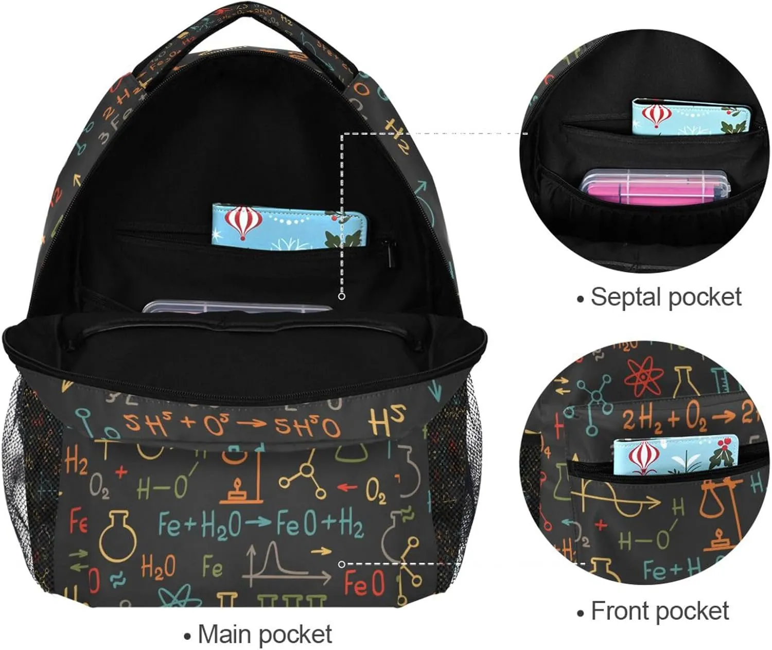 ALAZA Colorful Science Chemistry Backpacks Math Laboratory Kids Bookbag Elementary School Bag for Boys Girls Personalized Travel Daypack Rucksack