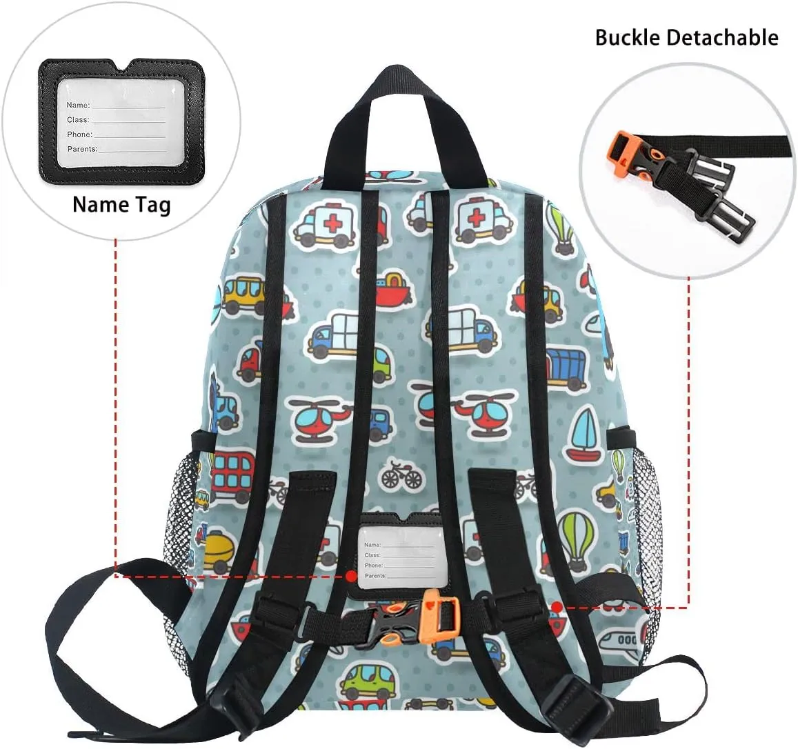 ALAZA Cute Kids Back Pack Childish Transportation Toddler Backpack Lightweight Preschool Kindergarten Book Bag Practical and Durable Daycare Bag for Travel,Toys
