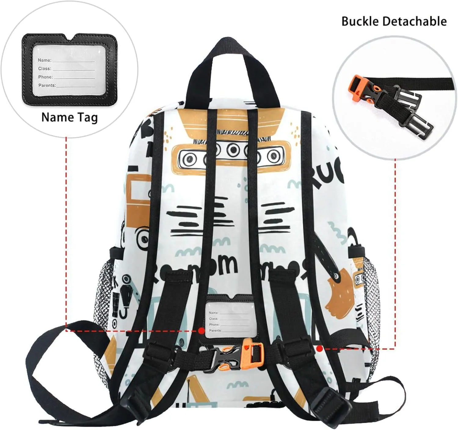 ALAZA Cute Kids Back Pack Funny Construction Transport Car Todder Backpack Lightweight Preschool Kindergarten Book Bag Practical and Durable Daycare Bag for Travel,Toys