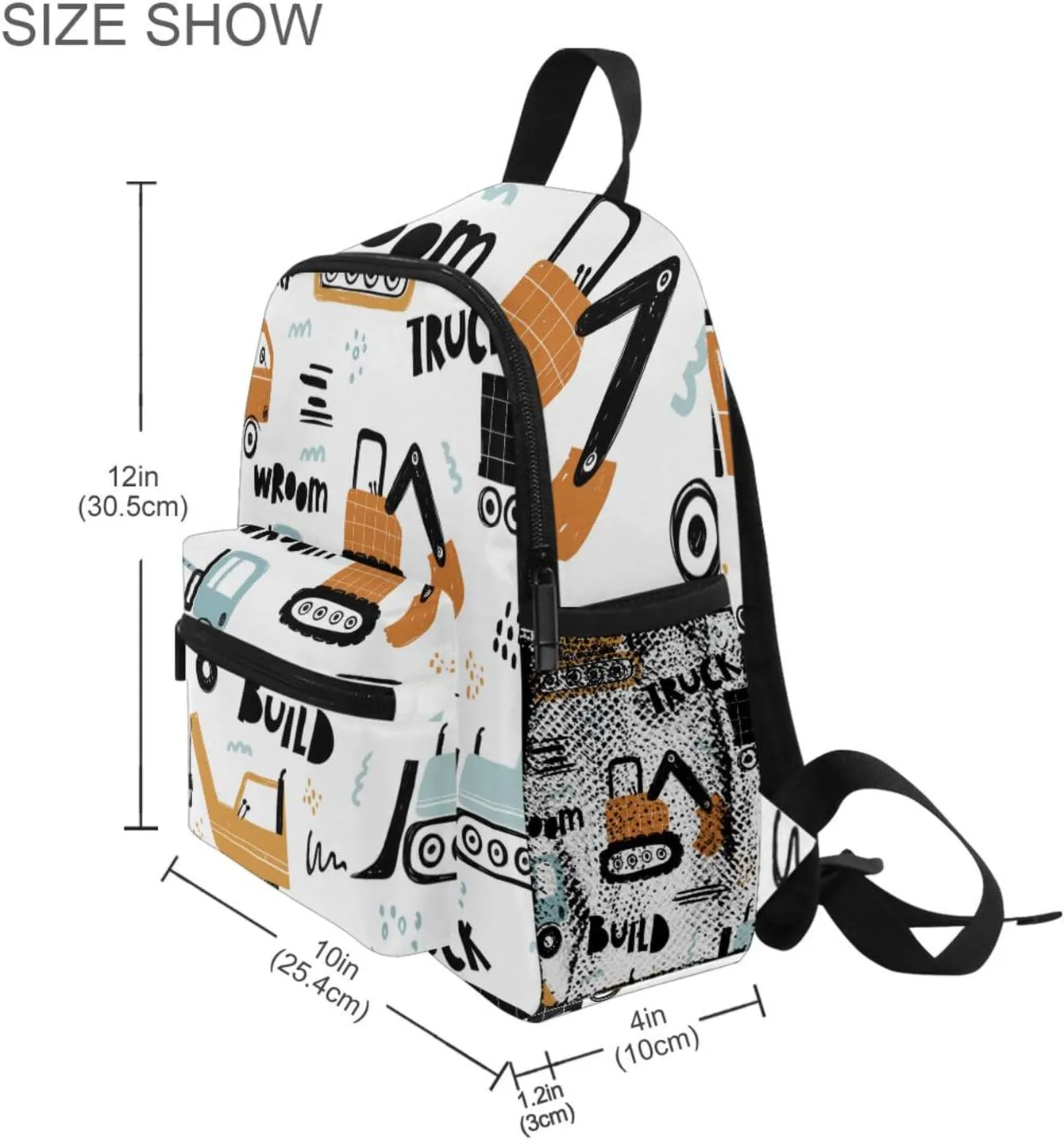 ALAZA Cute Kids Back Pack Funny Construction Transport Car Todder Backpack Lightweight Preschool Kindergarten Book Bag Practical and Durable Daycare Bag for Travel,Toys