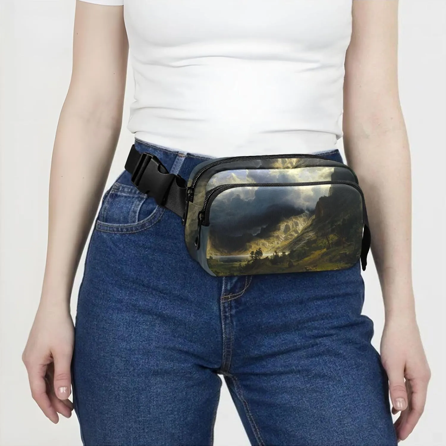 Albert Bierstadt Storm Rocky Mountains Women Fanny Packs Waterproof Belt Bag Hip Pouch Cute Crossbody Waist Purse